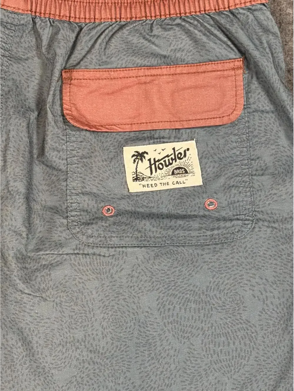 Howler Men's Casual Swim Board Shorts Contrast Waistband Blue and Coral Size 32